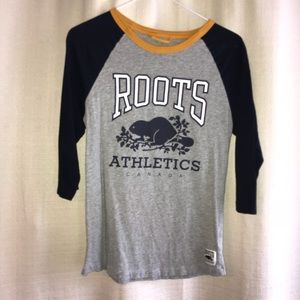 ROOTS Yellow and Navy baseball Tee